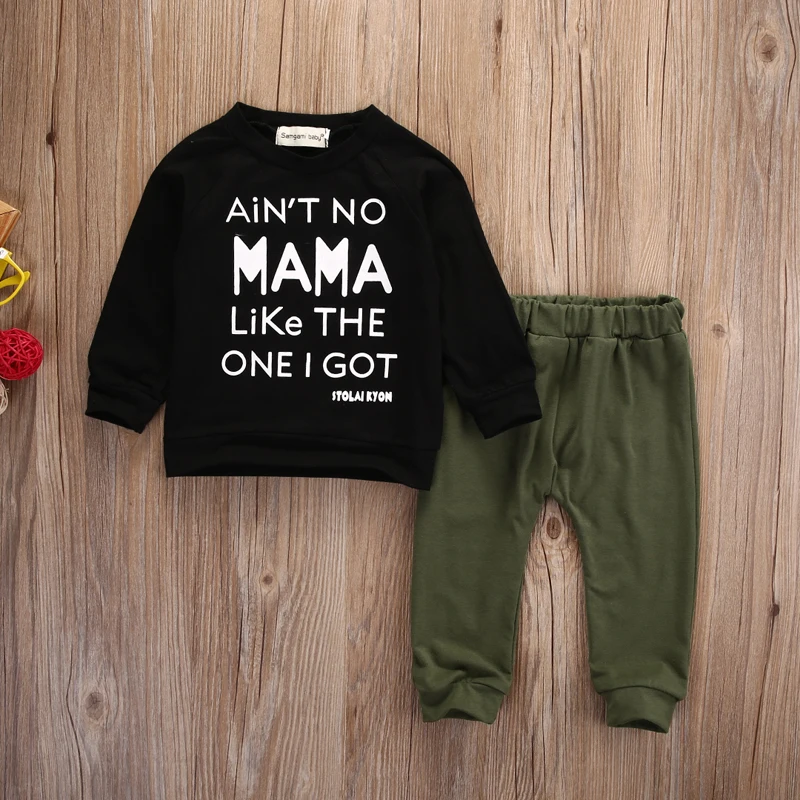 Pudcoco/Модный комплект из 2 предметов для маленьких мальчиков Детская осенняя футболка с длинными рукавами и буквенным принтом+ штаны