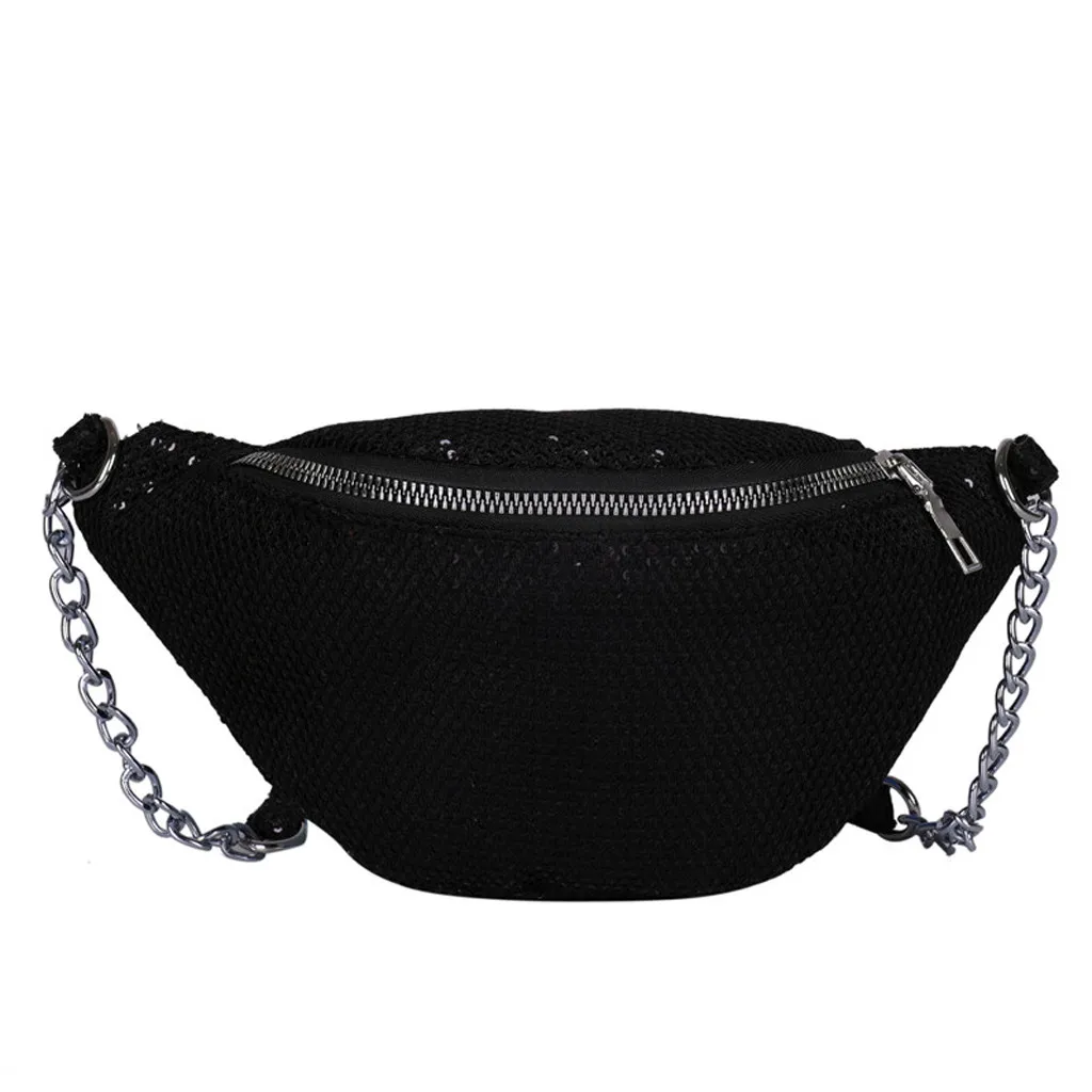 Модная женская сумка в сеточку, маленькая сумка через плечо, на цепочке, на талии, сумка-мессенджер, для улицы, bolso mujer - Цвет: Черный