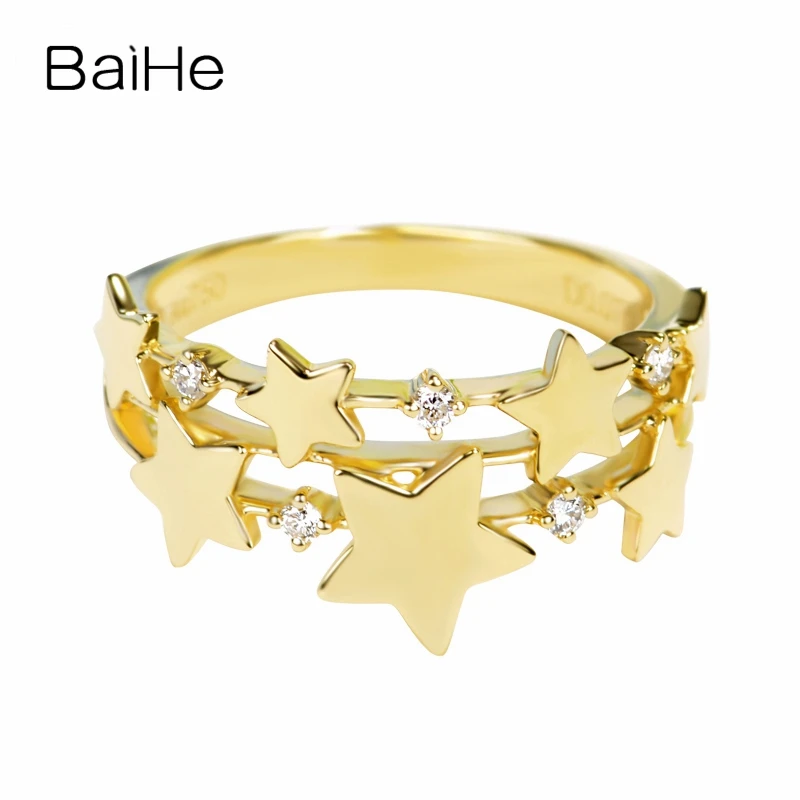 

BAIHE Solid 14K Yellow Gold 0.07CT H/SI Natural Diamond luxury Star Ring for Women Engagement Trendy Fine Jewelry ستار رينج