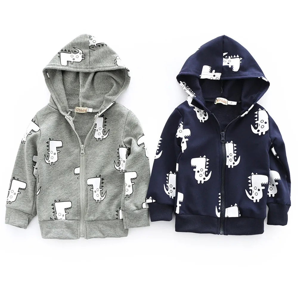 

Infant Toddler Baby Boys Girls Cartoon Dinosaur Hooded Zipper Tops Clothes Coat