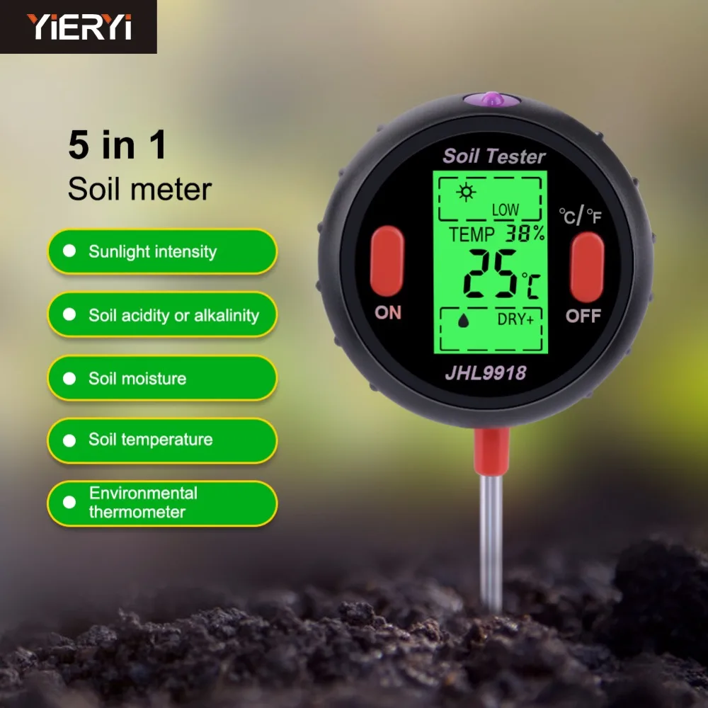 

yieryi 5 in 1 Soil PH Water Moisture Meter Garden Plants Flowers Moist Tester Water Quality Plants Hydroponics Analyzer Tool