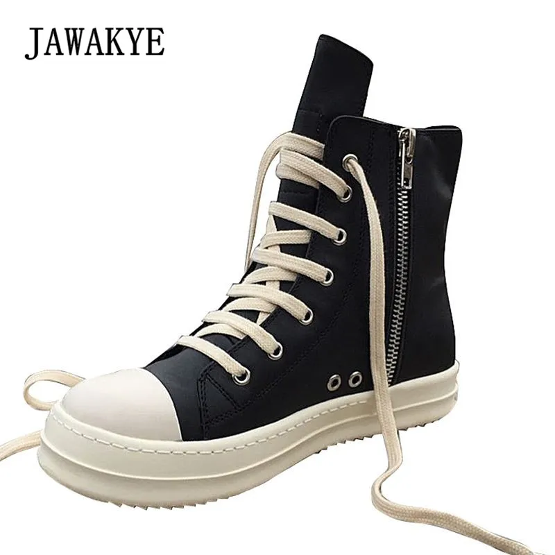 

JAWAKYE Women Ankle Boots Round toe lace up Shoes Woman High top winter casual Flats shoes Punk flat Canvas Shoes Women