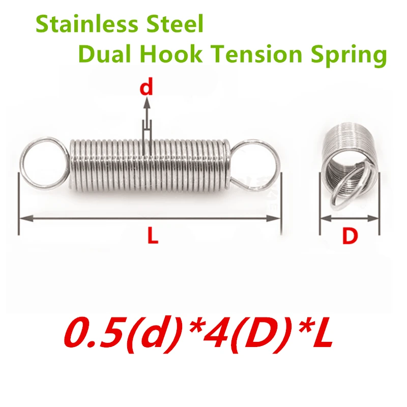 30Pcs/lot 0.5*4*L stainless steel hardware tension spring,dual hook