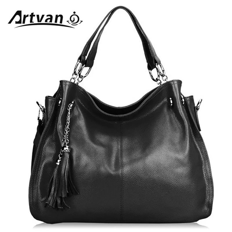 

High Quality Luxury Genuine Leather Women Bags European Designer Tassels Handbags Big Shoulder Bags Hobos Bags Black SH36