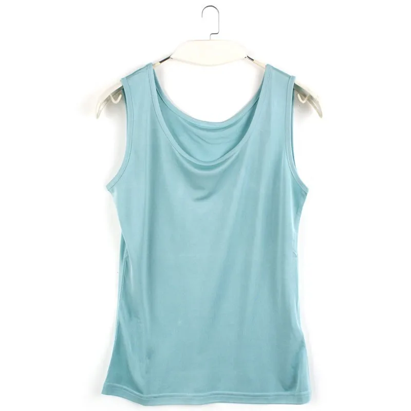 Senhora o Pescoço Tanque sem Mangas Camisa de Fundo Tanques Femininos Puro Seda Malha Branco Verde Preto Tamanho m l xl Xxl 100% 14 o pescoço tanque sem mangas camisa de