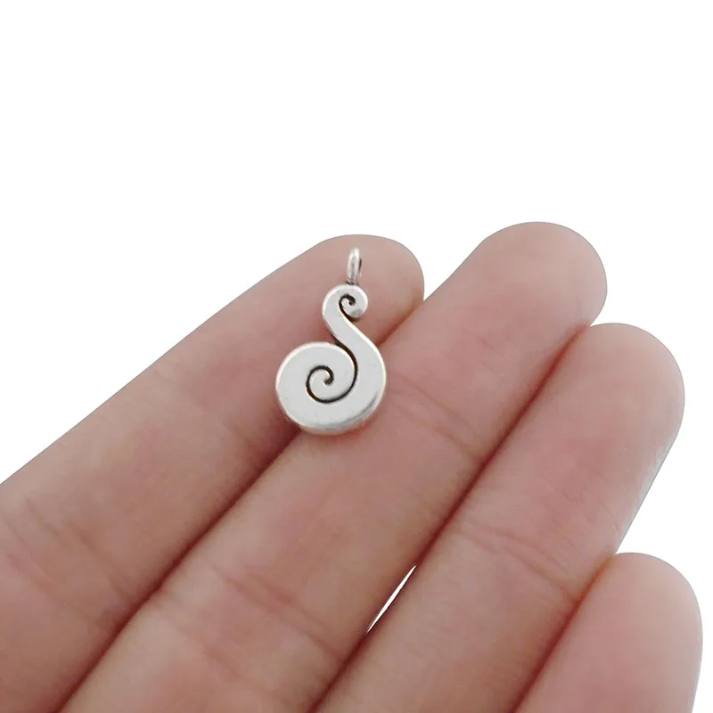 ZXZ 20pcs Antique Silver Tone Spiral Swirl Charms Pendants Beads Double Sided for Jewelry Making Findings 18x10mm