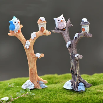 

2PCS Decorative Figurine Mini Fairy Garden Owl Tree Branches Ornament DIY Micro Landscape Accessories Exquisite Ornament Figures