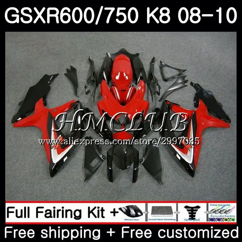 

Body Factory red For SUZUKI GSXR 600 GSXR 750 08 GSXR600 2008 2009 2010 29HC1 GSX-R750 GSXR-600 K8 GSXR750 08 09 10 Fairings kit