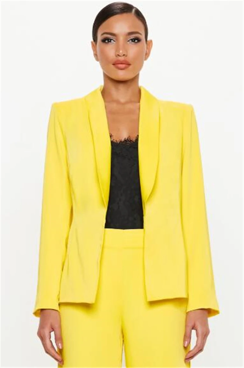 Ropa Formal para mujer, trajes la color amarillo, para oficina y negocios, a medida|Trajes de pantalón| - AliExpress
