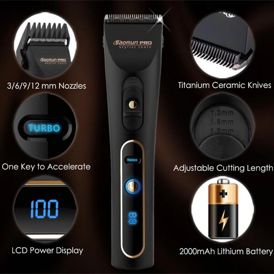 

Professional Rechargeable Hair Clipper 18650 Lithium Battery Electric Hair Trimmer Beard Shaver for Men Hair Cutting Machine