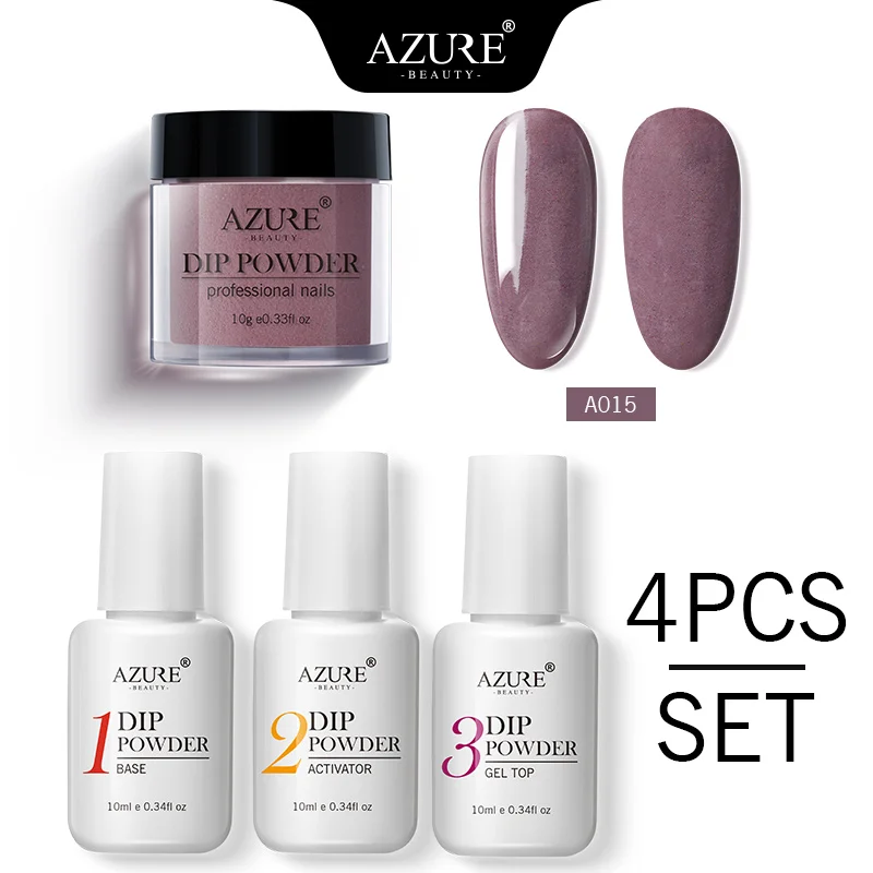 Azure Beauty 4Pcs/Lot Dipping Powder Base Nail Coat Set Shiny Glitter Dip Powder Gradient Color Powder Kits Top Gel Activator - Цвет: 15