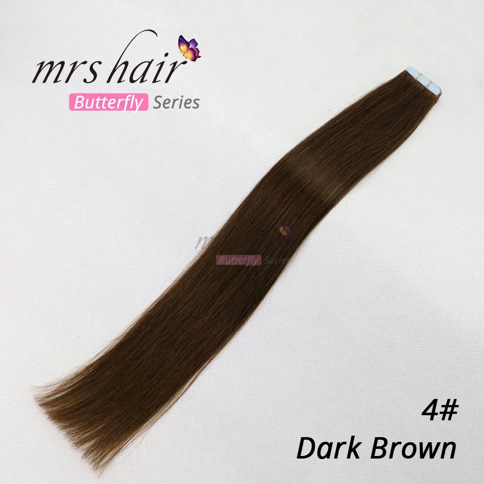 MRSHAIR ленты в Пряди человеческих волос для наращивания 1" 18" 2" 22" 2" 20 штук не Реми прямо бразильский волос на Невидимый ленты PU кожа утка - Цвет: #4