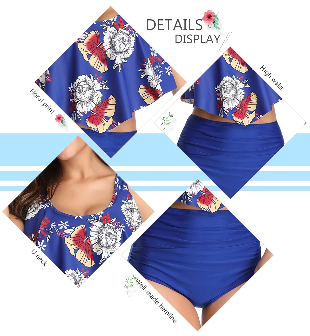 U Neck Floral Print Ruched Bikini Set