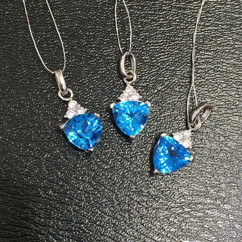 Qi Xuan_Blue Stone простой элегантный кулон Necklace_Real голубой камень ожерелье_ качество Directly ed_производитель напрямую