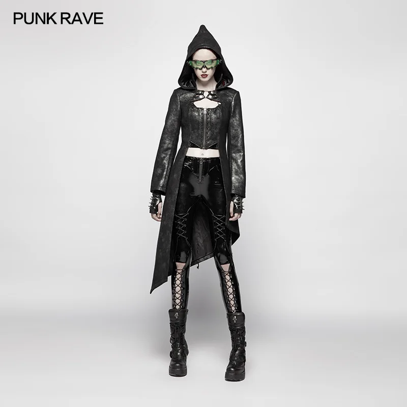

2019 Punk Rave Rock Fashion Black Gothic Asymmetric Hem Women Coat Jacket Cosplay Performance Clothing WY977