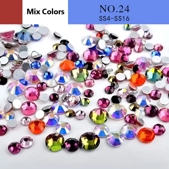 1 упаковка, разноцветные Стразы для ногтей с кристаллами AB Mix, разноразмерное стекло с плоской задней поверхностью, 3D аксессуары из драгоценных камней для ногтей, маникюрные украшения для ногтей - Цвет: 24