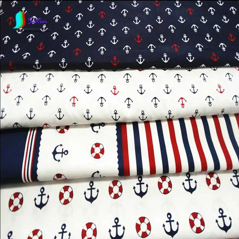 

Marine Navy Blue Stripe/Sea Anchor/Life Buoy Pattern Cotton Cloth for Sewing DIY Decoration Handmade/Baby Quilt Fabric HY030