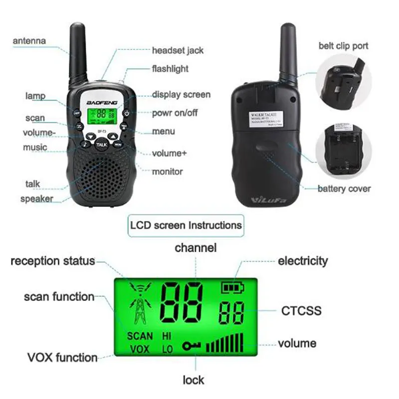 2 шт. детское мини-дети UHF Walkie Talkie переговорные BF-T3 Baofeng двухстороннее радио ФИО Comunicador T3 удобно рации КВ трансивер