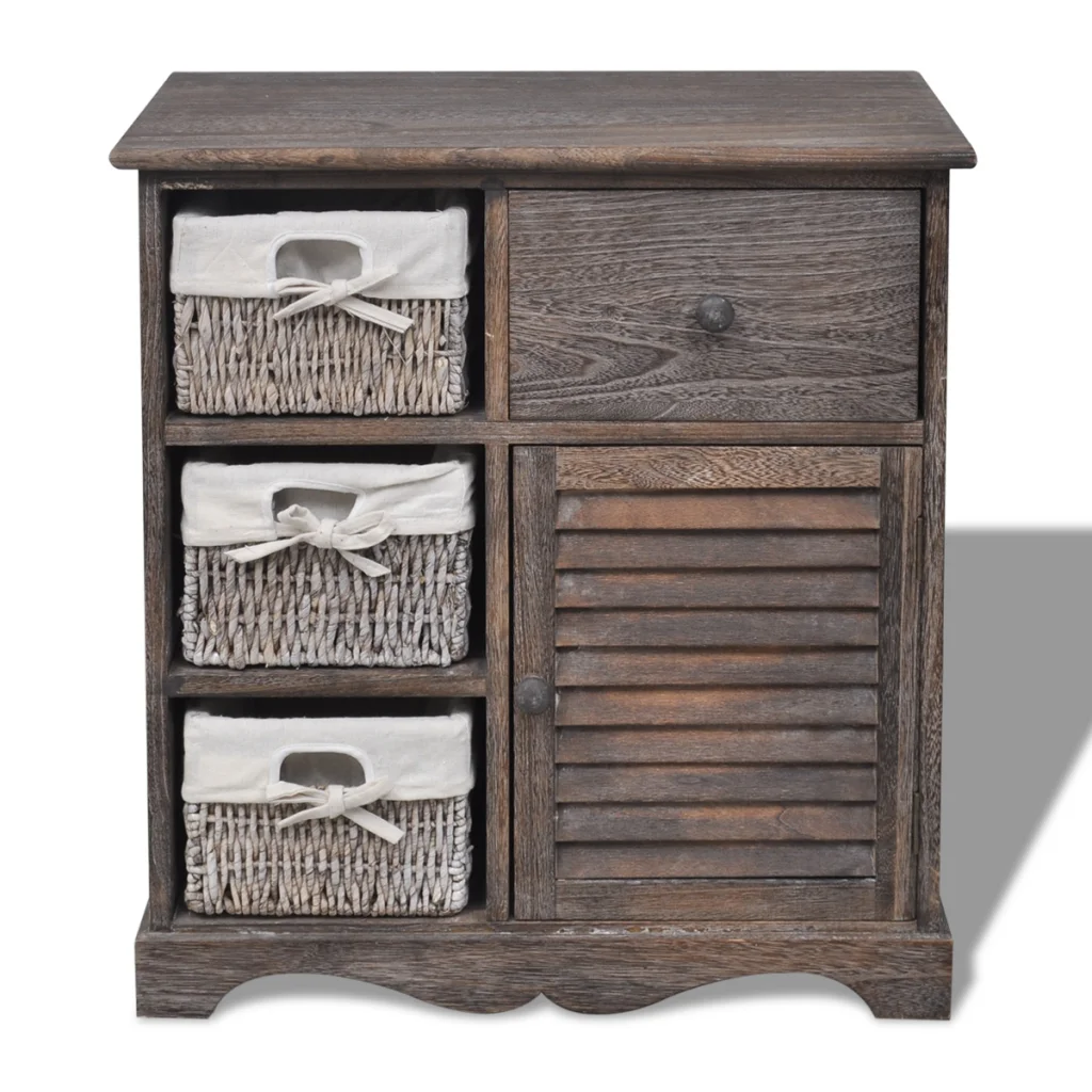 

Wooden cabinet 3 fabric baskets in brown left Cabinet For Home Ship From ES