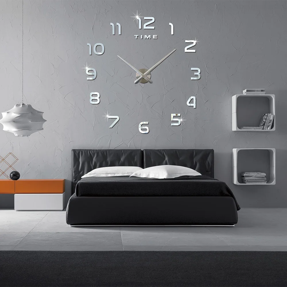 2017 New Wall Clock 3d Diy Acrylic Mirror Sticker Clocks Quartz