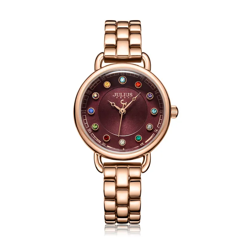 Julius часы Ретро Женские часы цветной кристалл циферблат повседневные часы браслет богемные стильные женские часы золотые Роскошные JA-1088 - Цвет: Фиолетовый
