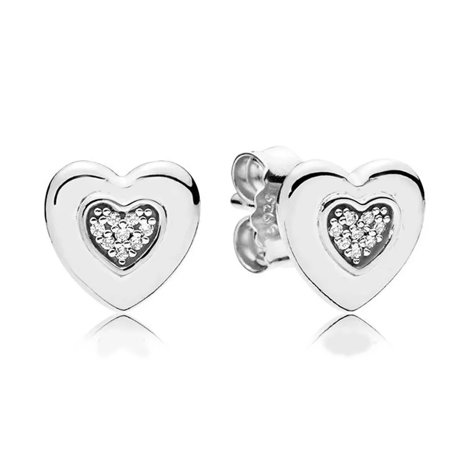 

Authentic S925 Sterling Silver Women DIY Jewelry Lady Earrings Girl Gift Signature Heart Stud Earrings Clear CZ