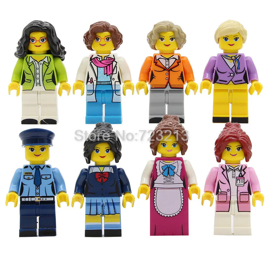 

8pcs/lot Woman Female Occupation Legoingly Figure set Police Student City Stewardess Building Blocks Sets Models Bricks Kit Toys