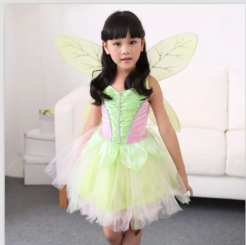 

Movie Tinker Bell Costume Girls Tinkerbell Fairy Cosplay Dress and Wings Halloween Children's Day Kid Fancy Dress