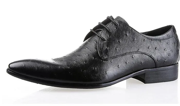 Fashion blue ostrich grain leather shoes European British business men's shoes pointed toe lace-up leather shoes black