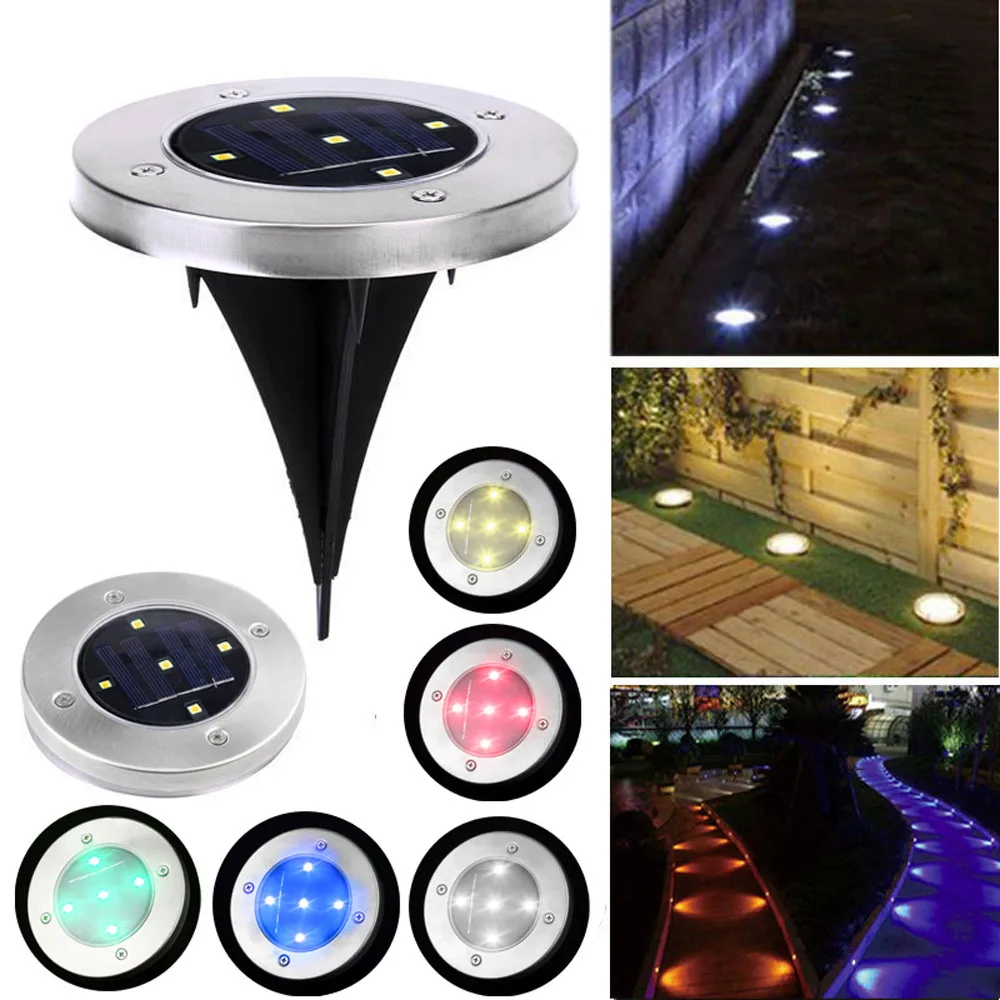 

Steel Solar Power 5LED Buried Light Outdoor Lawn Underground PathWay Garden Park Decking Lamp Cool White 600mA Waterproof IP65