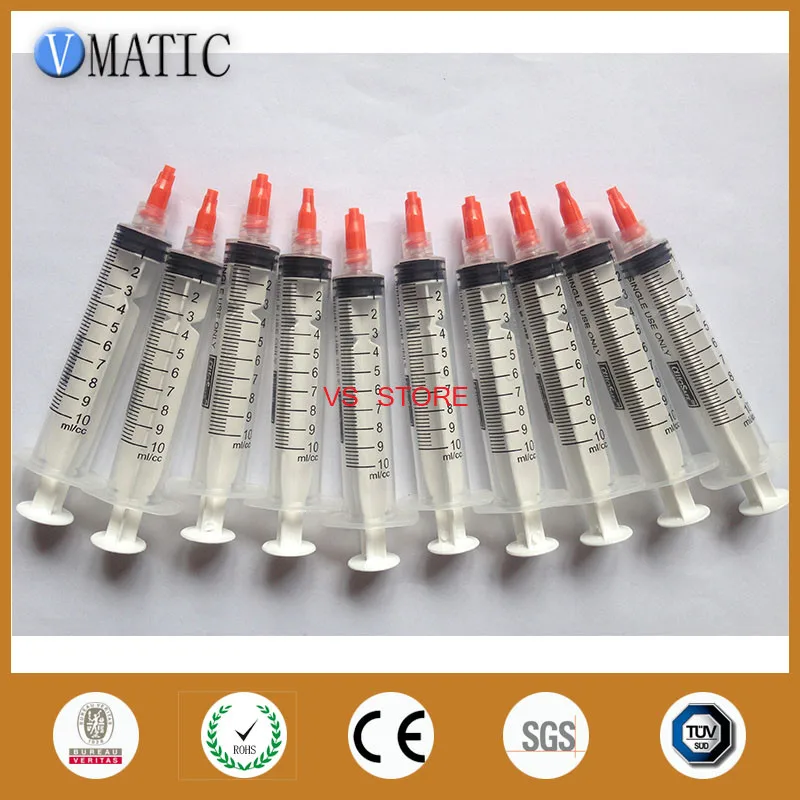 

Free Shipping Non Sterilized 10 Sets 10ml/10cc Luer Lock Glue Dispensing Manual Syringe With Red Syringe Cap/Stopper