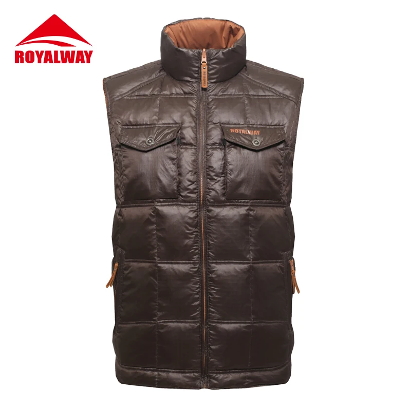 

ROYALWAY Men Camping Hiking Light Down Vests Warm Sport Goose Down Waterproof Windproof Jackets 2017 Autumn Winter#RFDM4279E