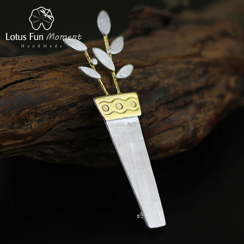 Lotus Fun Moment Real 925 Sterling Silver Handmade Fashion Jewelry Unique Potted Flower Women Brooches Broche Pin Badge | Украшения и