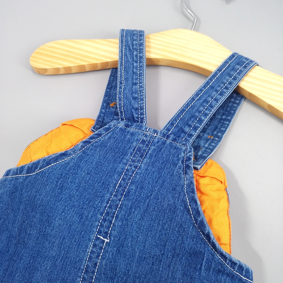 orange and blue overalls shorts