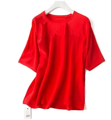Из Весенняя Новинка высокая-конец пользовательские, рукав «три четверти»; одежда для детей; футболка шелк тутового шелкопряда крепдешин - Цвет: Красный