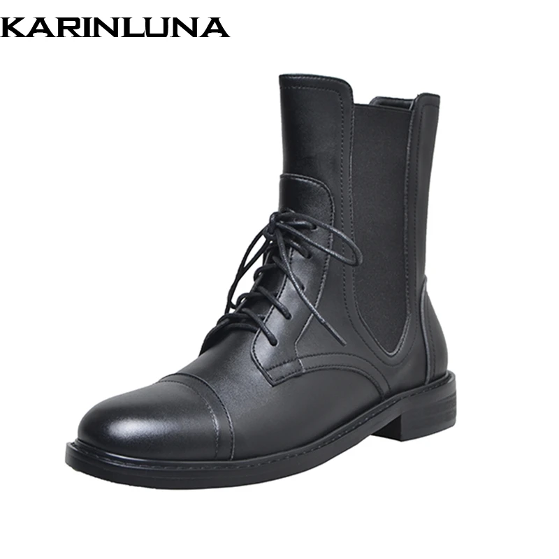 

KARINLUNA new arrivals top quality genuine leather comfort low Heels martin Boots Women Shoes cool leisure Woman Boots
