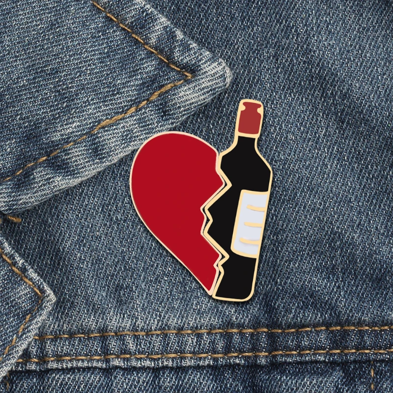 2pcs/set Creative Brocken Heart Wine Bottle Earth Cup Pizza Enamel Pins BEST BUDS/BOOS Brooch Collar Pin Badges Corsage Jewelry - Image 2