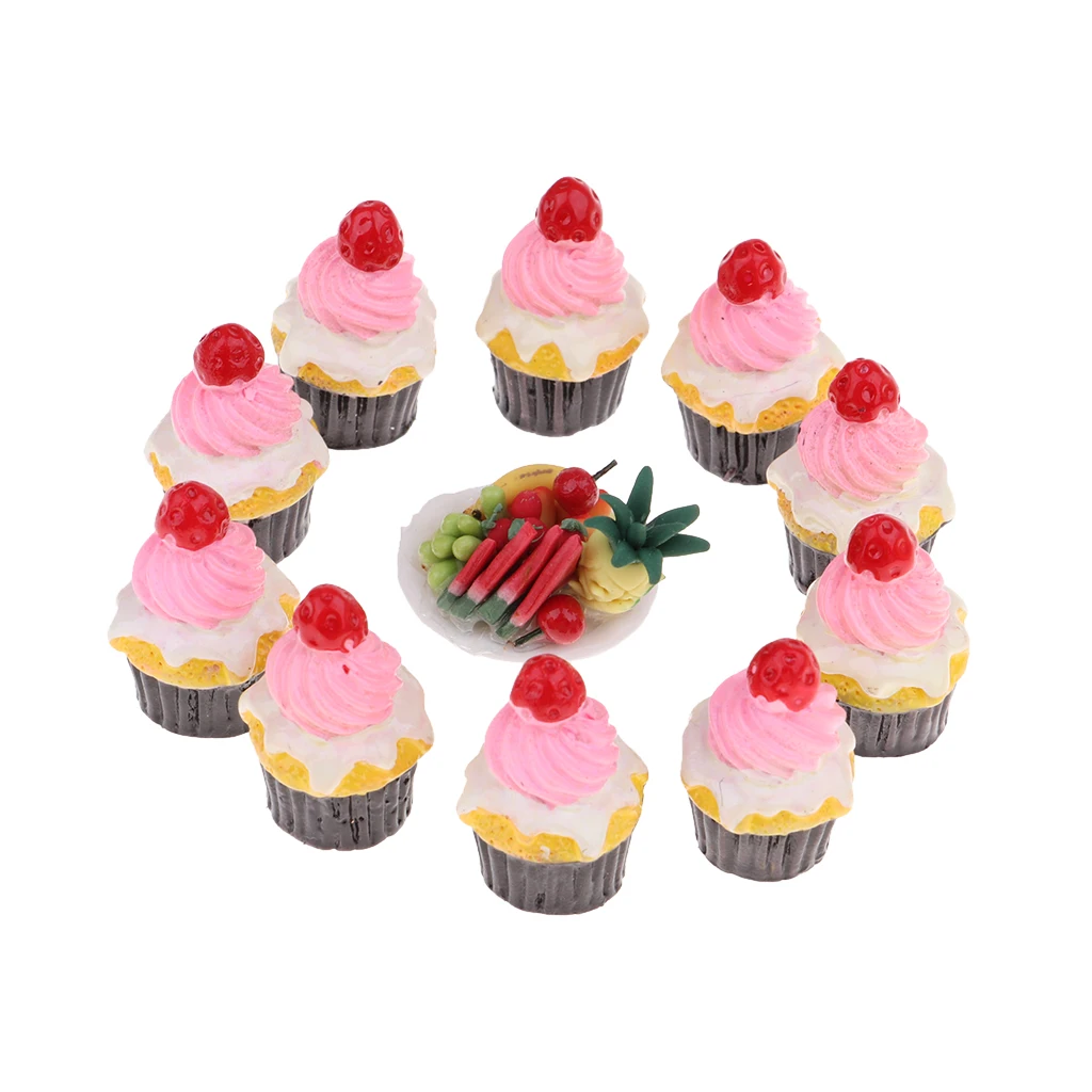 Miniature Alloy Food Stand Holder With Porcelain Plate and Cream Cup Cake Kits For 1/12 Dollhouse Dining Room Life Scene Decor