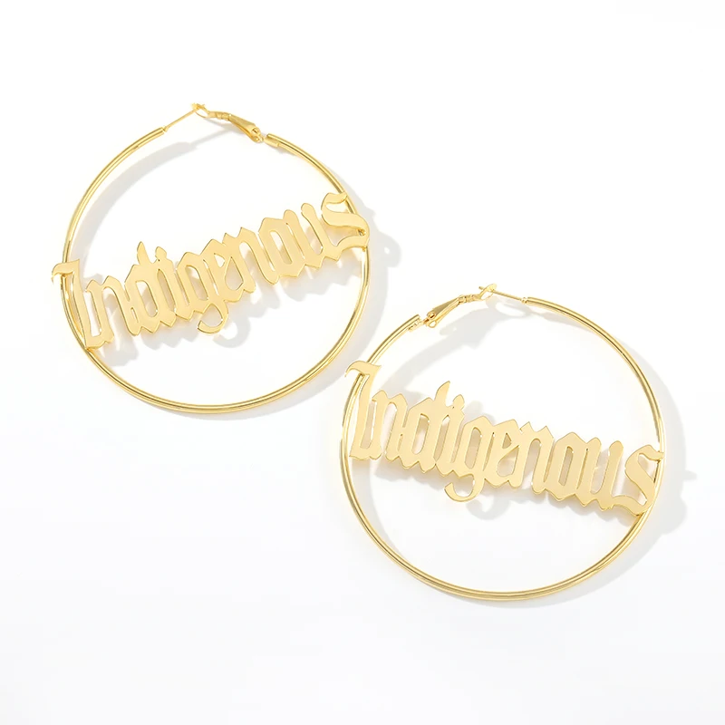 

Personalized Old English Name Hoop Earrings Custom Name Circle Earrings Simple Earrings Big Circle Gold Loop Earrings For Women