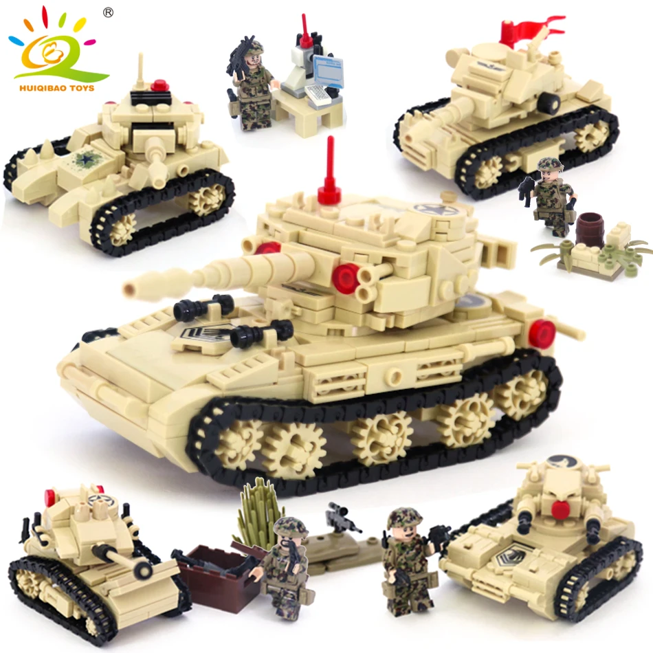 

619pcs 4IN1 Military SK105 Tank Building Blocks Army Soldier figures weapon DIY WW2 Bricks set Children Educational Toys For boy