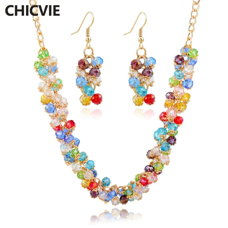

2015 Fashion Crystal Bead Bridal Jewelry Sets Earrings Statement Necklace Gold Plated Jewelry Set For Women Wedding SET140001