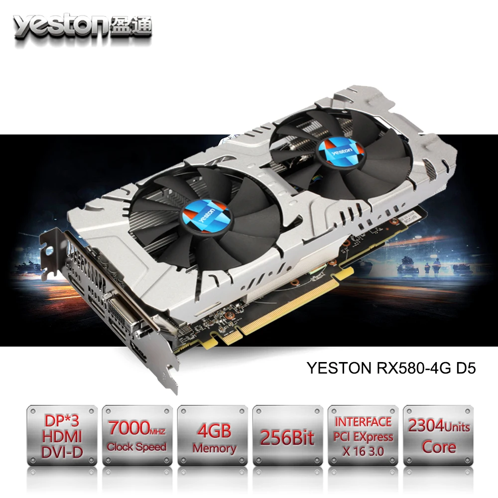Yeston Radeon RX 580 GPU 4 Гб GDDR5 256 бит игровой настольный компьютер ПК видео Графика карты