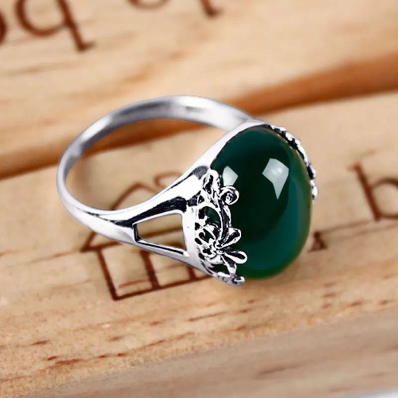 JIASHUNTAI ретро серебряные кольца для женщин винтажные королевские кольца для открытия регулируемые стерлингового серебра 925 ювелирные изделия женские - Цвет камня: Green