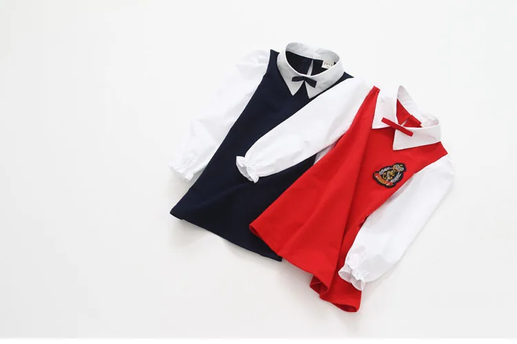 2018 Sping Autumn New Fashion Preppy Style A-Line Long Full Sleeve Turn-Down Collar Red Blue Princess Kids School Girl Dress (14)