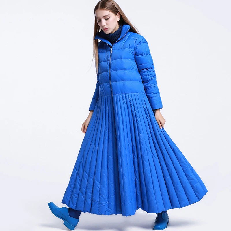 [EAM] 2019 Spring Woman Stylish Long Sleeve Long Loose Spliced Hem Vertical Stripes Down Jacket Women Parkas LD0174