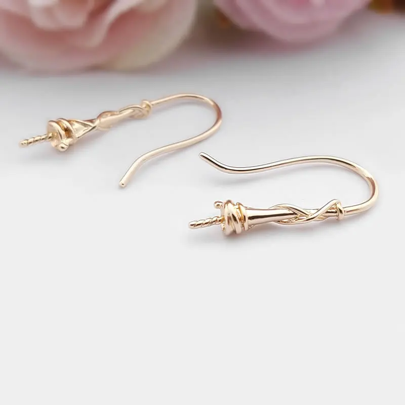 

(D147)10 pieces Height 25mm 24K Champagne Gold Color Plated Brass Fit Half Hole Earrings Hook High Quality Jewelry Accessories