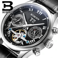 Швейцария БИНГЕР часы мужчины luxury brand Tourbillon сапфир световой несколько функций Механические Наручные Часы B8602-5