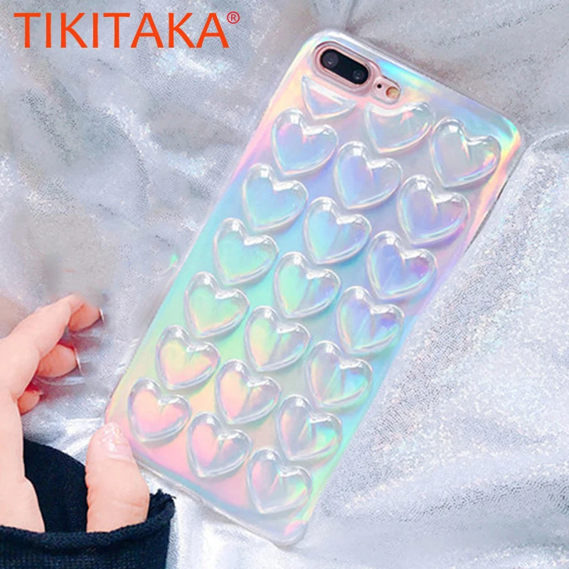 

Clear Love Heart Case For iphone 8 7 6 6s Plus Cover Fashion Soft TPU 3D Laser Colorful Loving Hearts Phone Cases With Lanyard