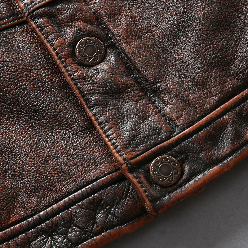 Blog Read Description! Asian size men's cow leather jacket mens genuine cowhide leather vintage jacket A9807