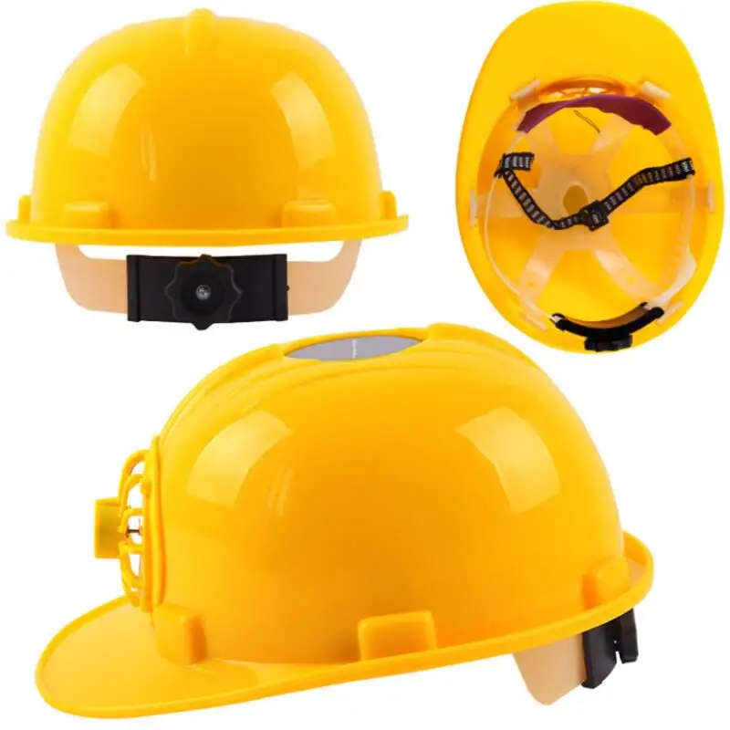 Желтый шлем безопасности солнечной энергии на открытом воздухе Рабочая жесткая шляпа солнечная панель Вентилятор охлаждения строительство рабочее место Защитная крышка